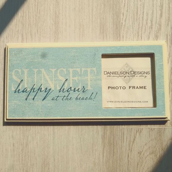 NEW Beach Sunset Happy Hour Themed Picture Frame Wall Decor Blue White - Picture 1 of 9